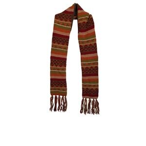 Nirvanna Designs Wool Scarf Handmade Nepal Fair Isle Fleece Lined Boho Fringe